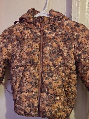 H & M Girls' Floral Puffer Jacket - Rust Pink Size 5/6